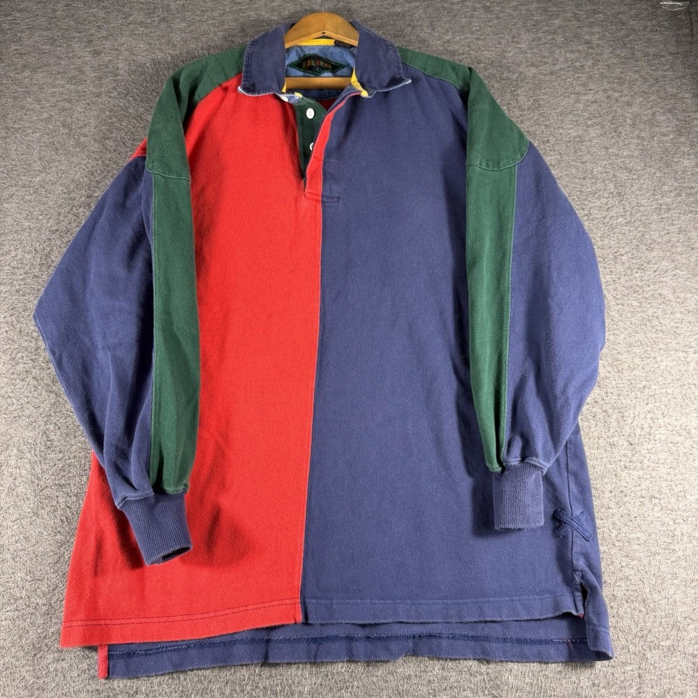 Vintage Halifax Colorblock Rugby Long Sleeve Shirt Padded Shoulders Size XL